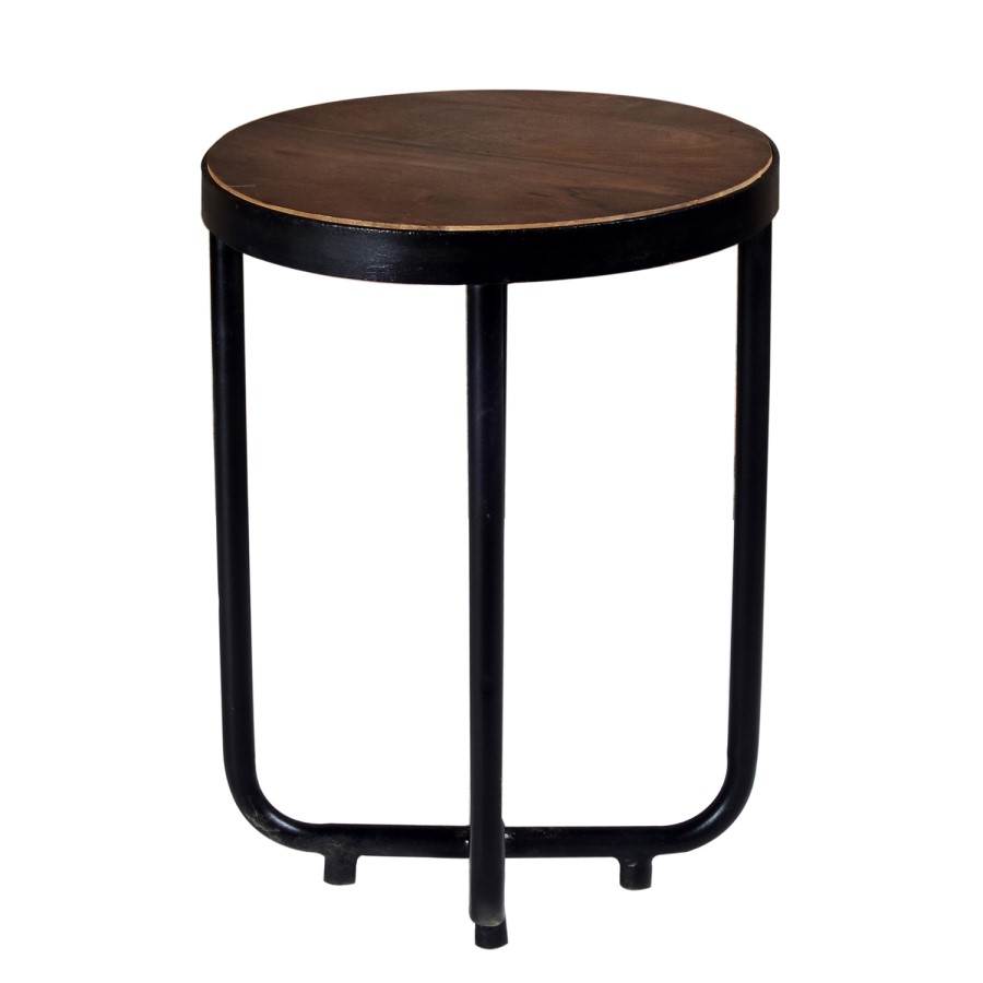 Suri Industrial Round Side Table in Mango Wood and Metal