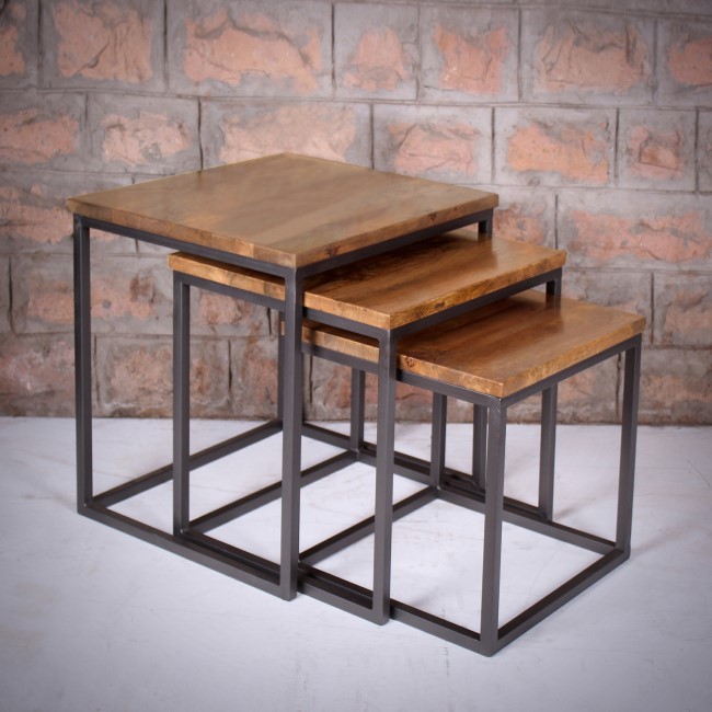 Suri Nest of Tables in Wood & Iron - Industrial