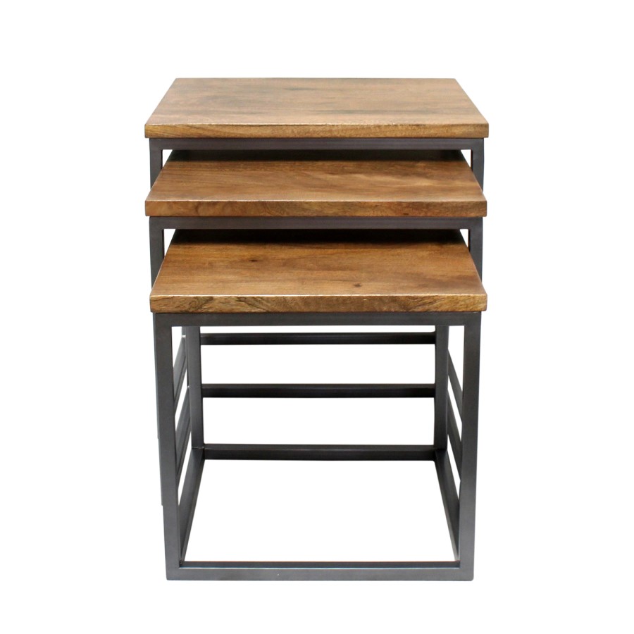Suri Nest of Tables in Wood & Iron - Industrial