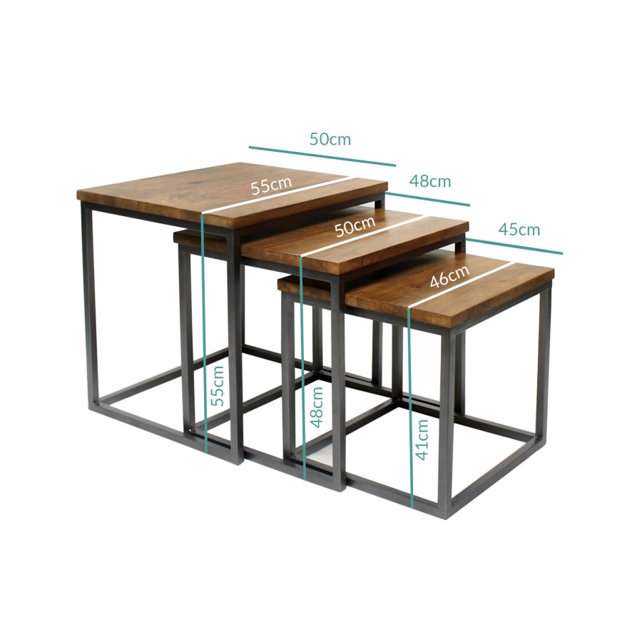 Suri Nest of Tables in Wood & Iron - Industrial