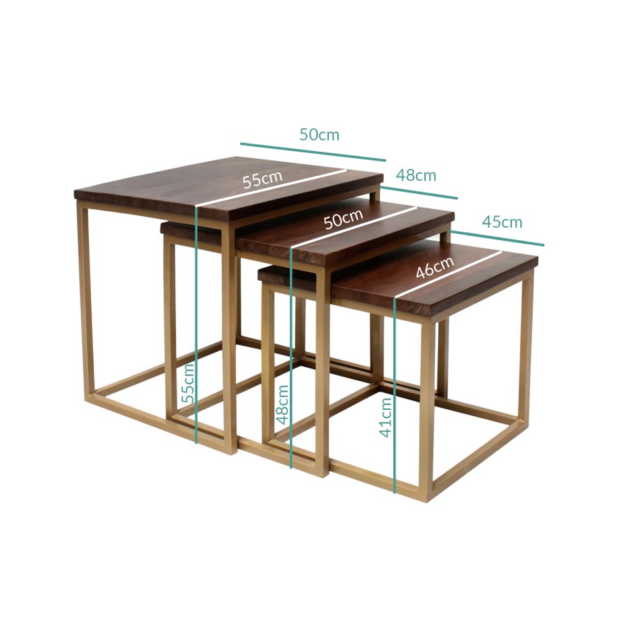 Dark Wood Side Tables with Gold Metal Finish - Suri