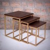 GRADE A1 - Suri Nest of Tables in Gold Metal &amp; Dark Wood - 3 Stacking Tables