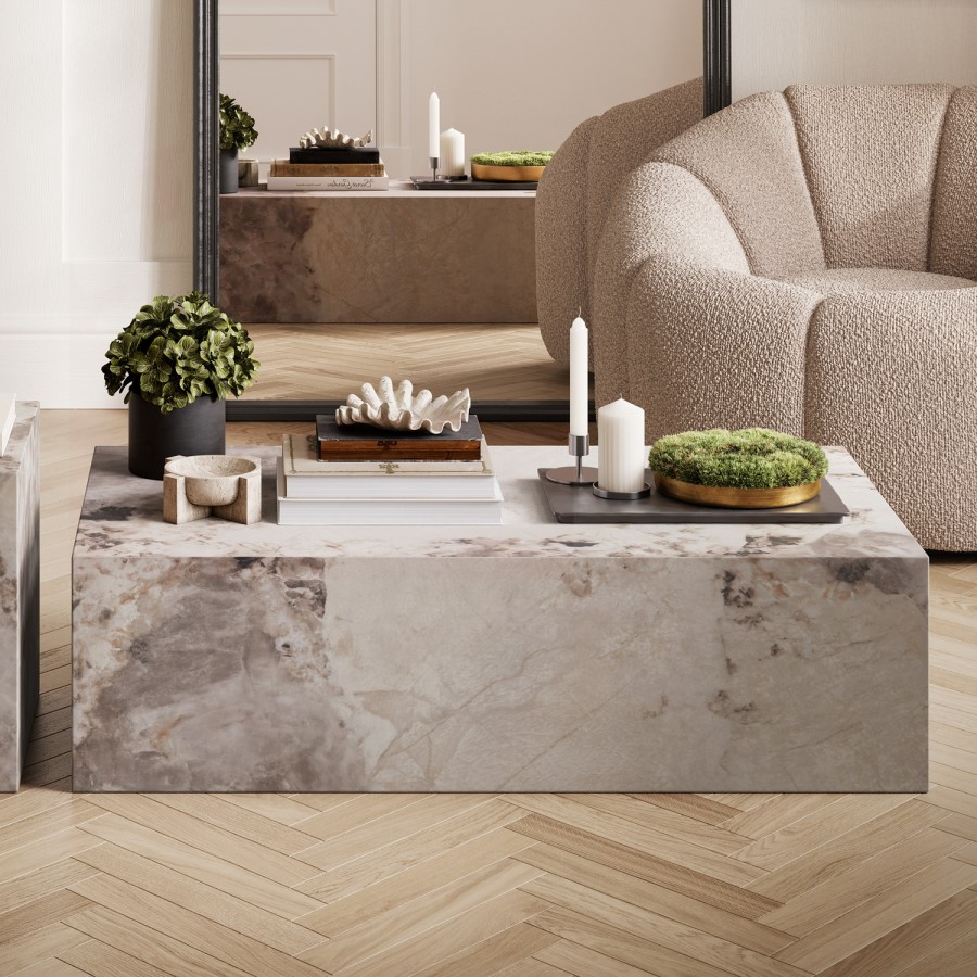 Large Rectangular Beige Marble Coffee Table - Sur