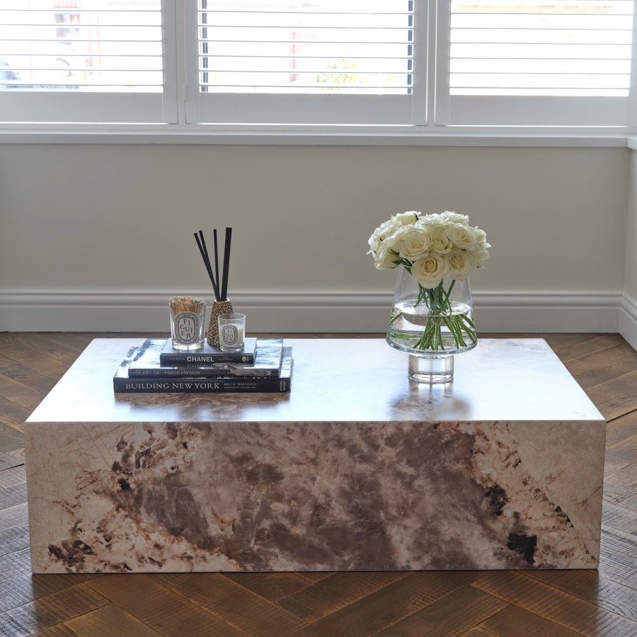 Large Rectangular Beige Marble Coffee Table - Sur