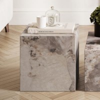 Square Beige Marble Side Table - Sur