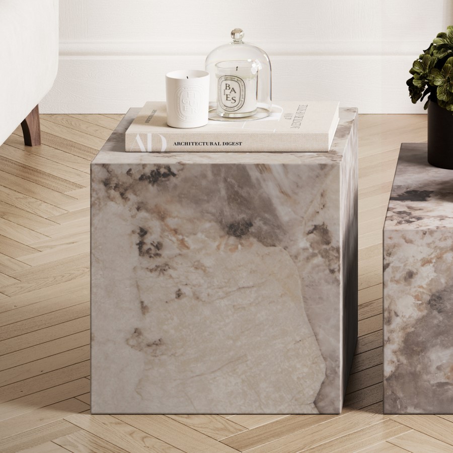 Square Beige Marble Side Table - Sur