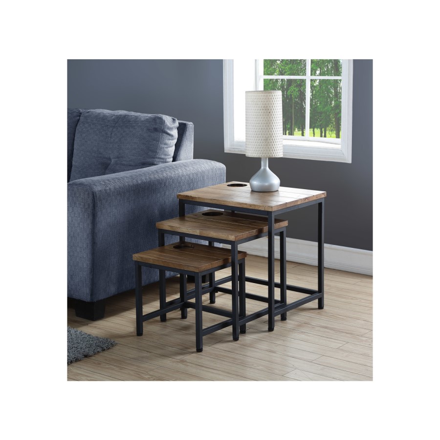 Jual Furnishings Metal and Rustic Oak Nest of Tables