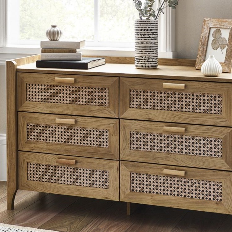 Rattan Wide Chest of 6 Drawers - Sydney - Julian Bowen