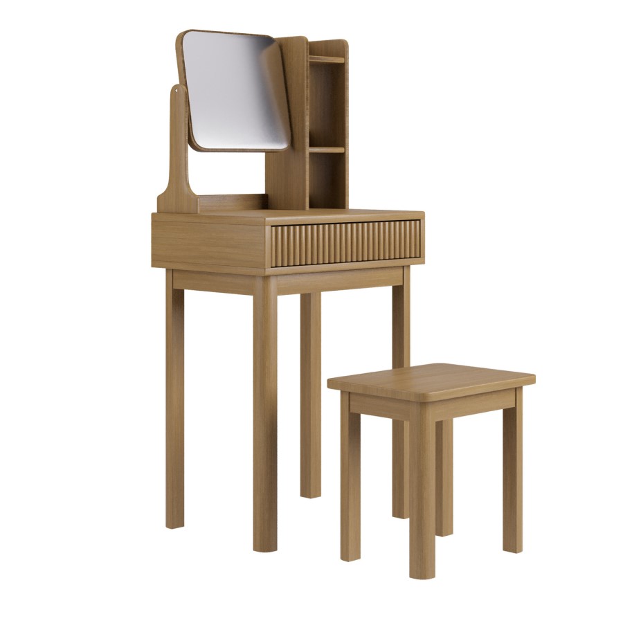 Natural Oak Dressing Table With Mirror and Matching Stool - Sawyer