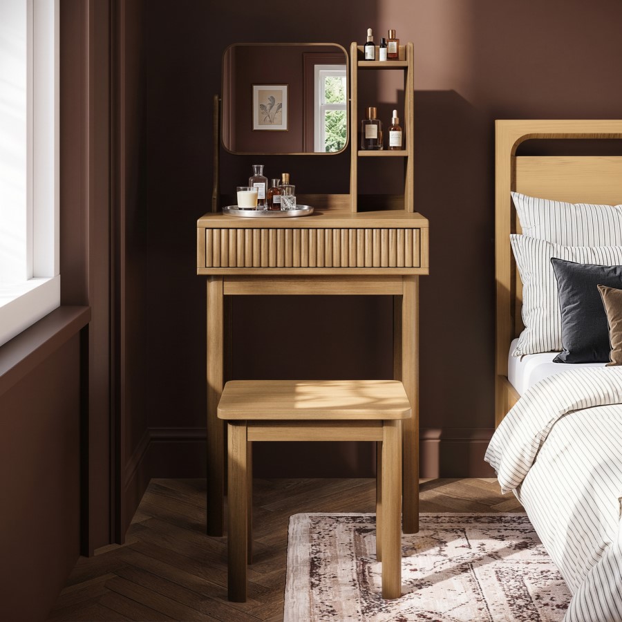 Natural Oak Dressing Table With Mirror and Matching Stool - Sawyer