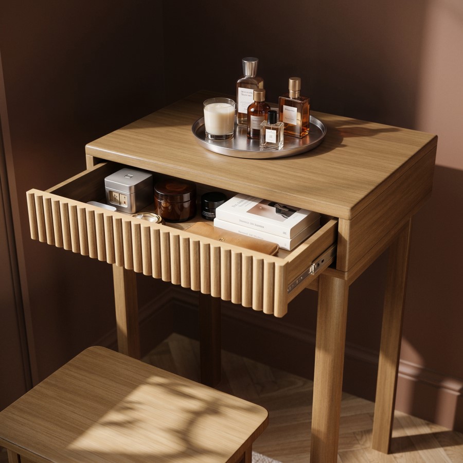 Natural Oak Dressing Table With Mirror and Matching Stool - Sawyer