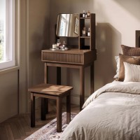 Walnut Dressing Table With Mirror and Matching Stool - Sawyer 