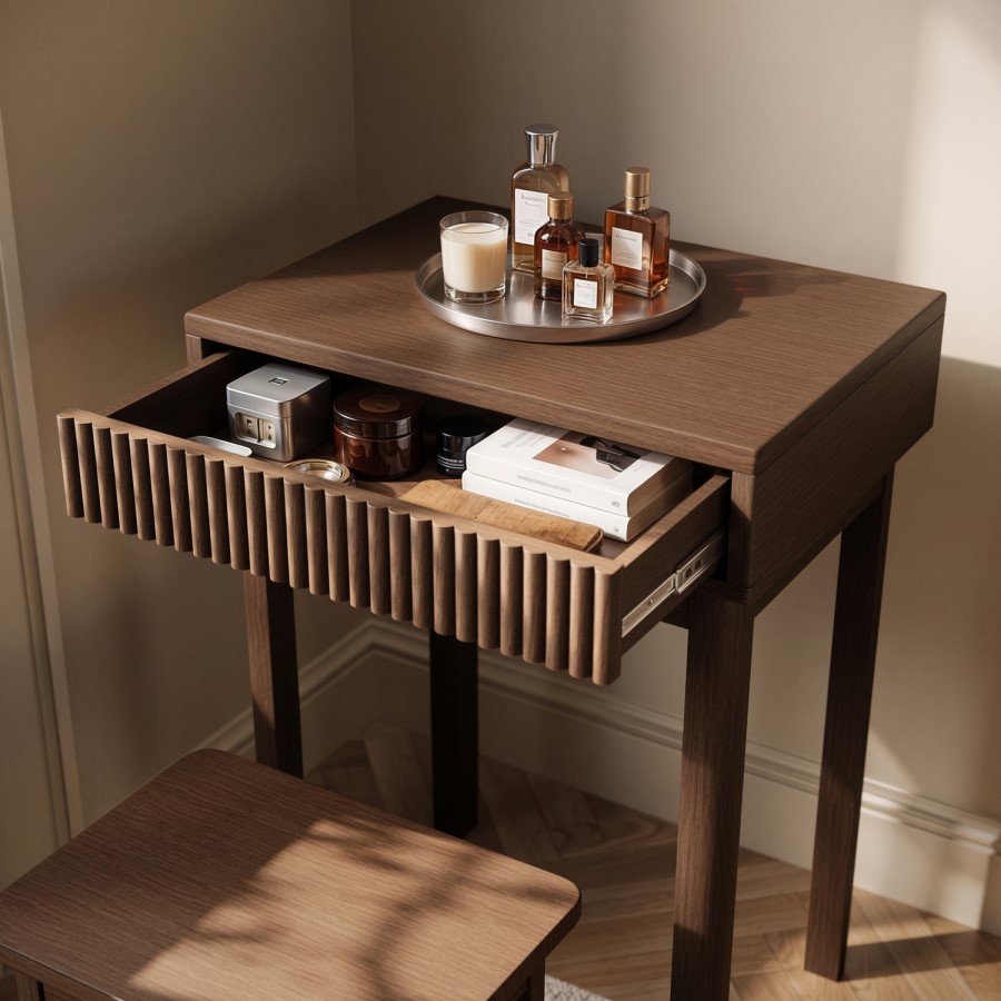 Walnut Dressing Table With Mirror and Matching Stool - Sawyer 