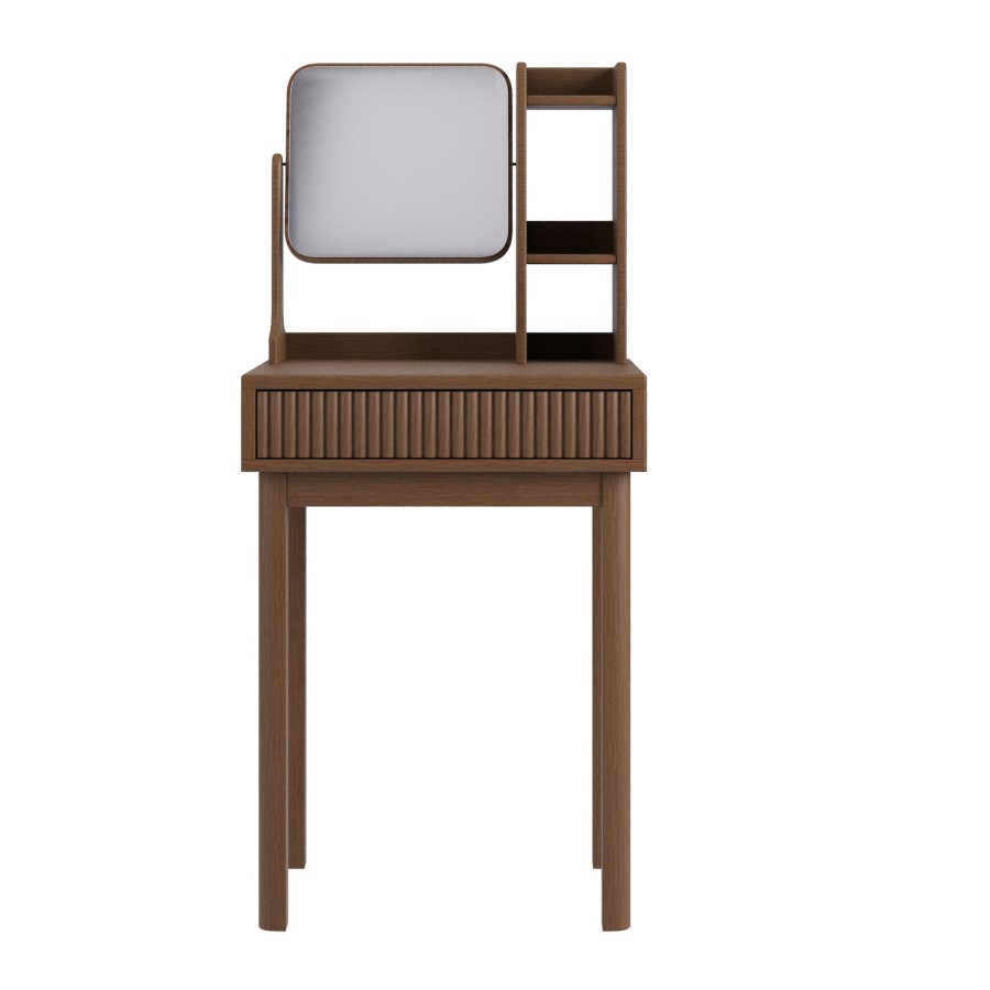 Walnut Dressing Table With Mirror and Matching Stool - Sawyer 