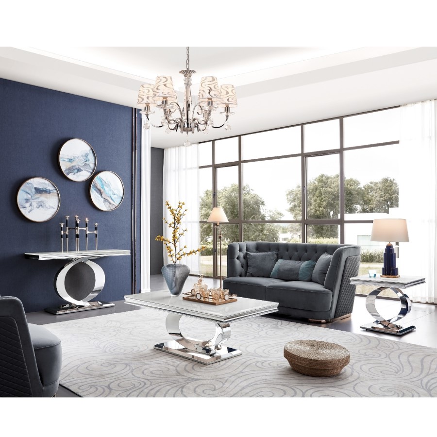Vida Living Selene Lamp Table in Bone White