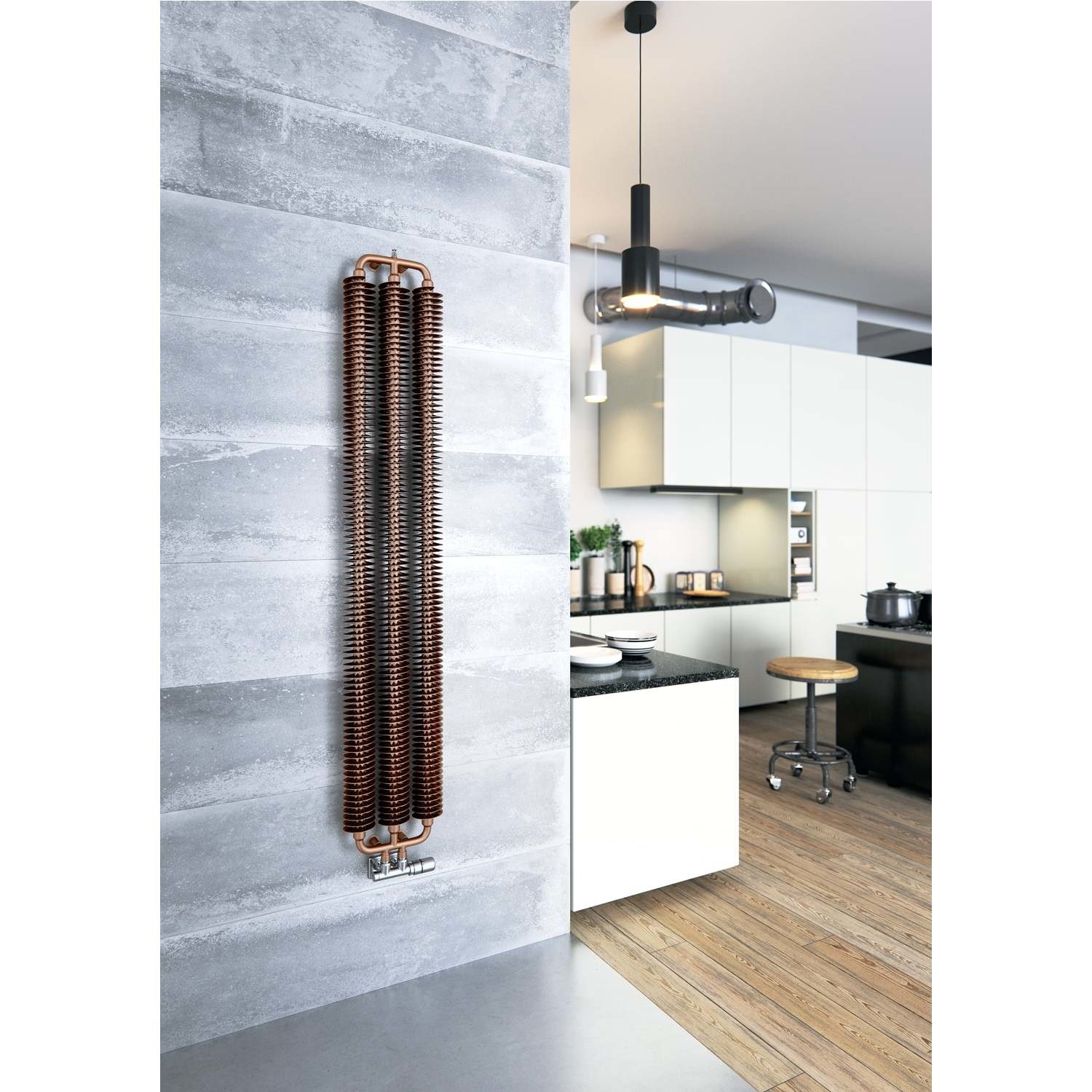 Flat Copper Radiator Brushed Copper Tall Vertical Radiator 1720 x 290mm -Industrial Style ...