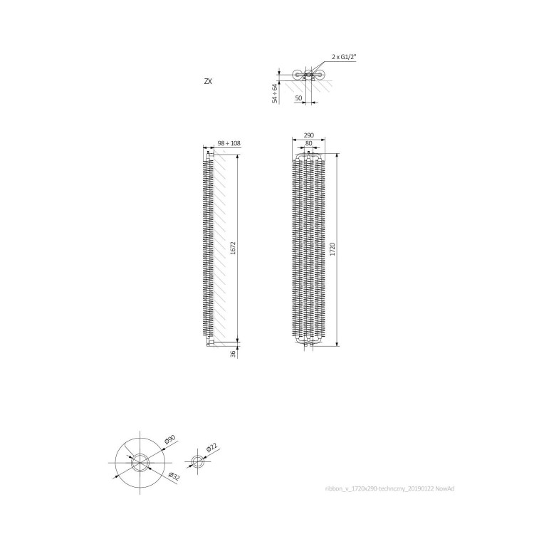 Brushed Copper Tall Vertical Radiator 1720 x 290mm -Industrial Style