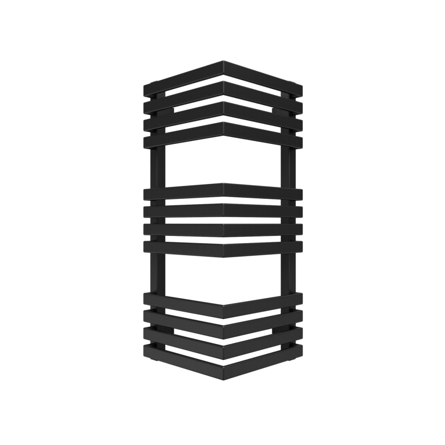Metallic Black Bathroom Towel Radiator fits on an External Corner 735 x 300mm