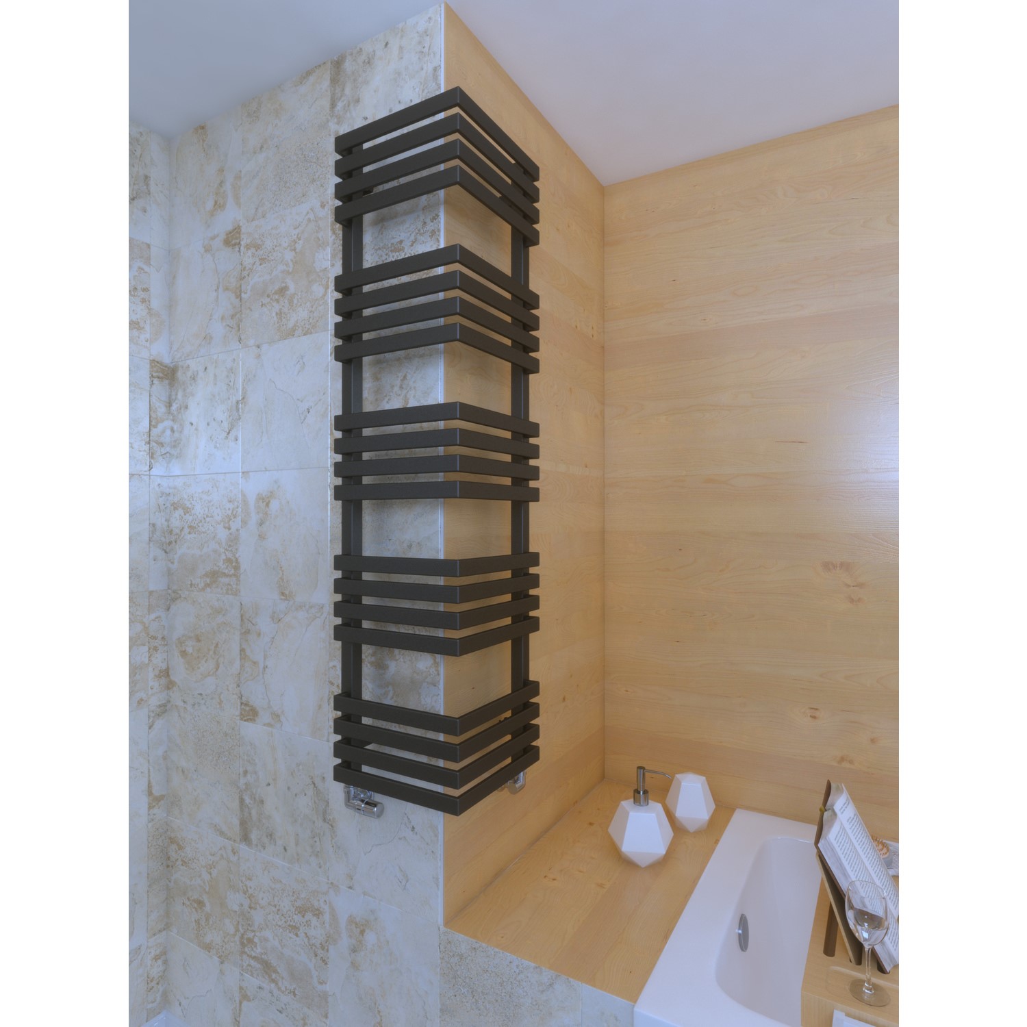 Metallic Black Bathroom Towel Radiator fits on an External Corner 1275 ...