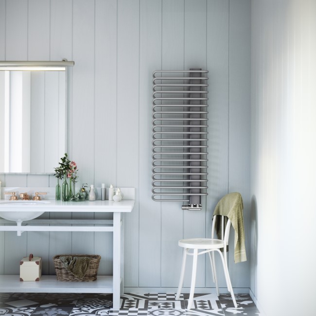 Metallic Grey and Silver Vertical bathroom Towel Radiator 1200 x 500mm