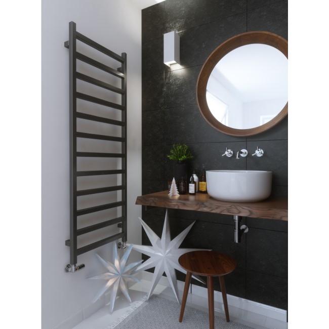 Graphite Vertical Bathroom Towel Radiator with Square Rails 1440 x 500mm