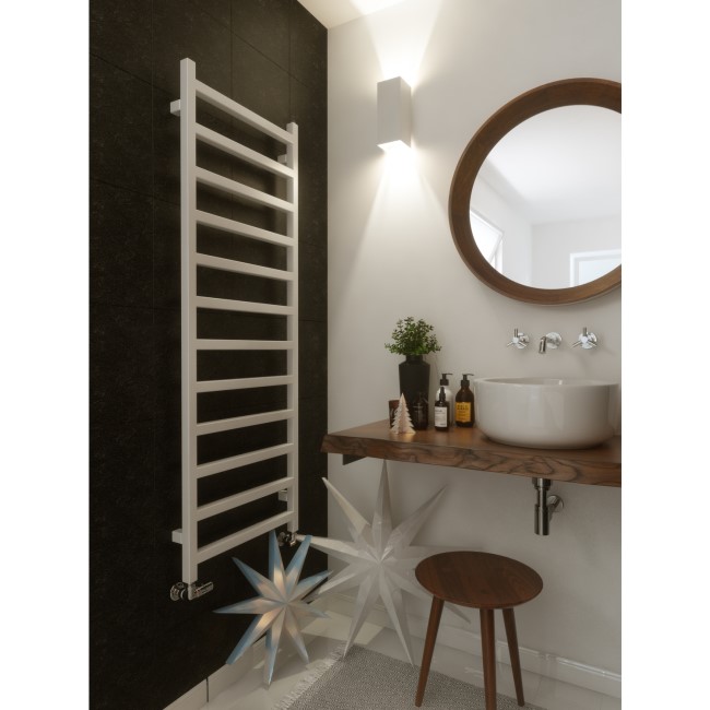 Soft White Vertical Bathroom Towel Radiator with Square Rails 1440 x 500mm