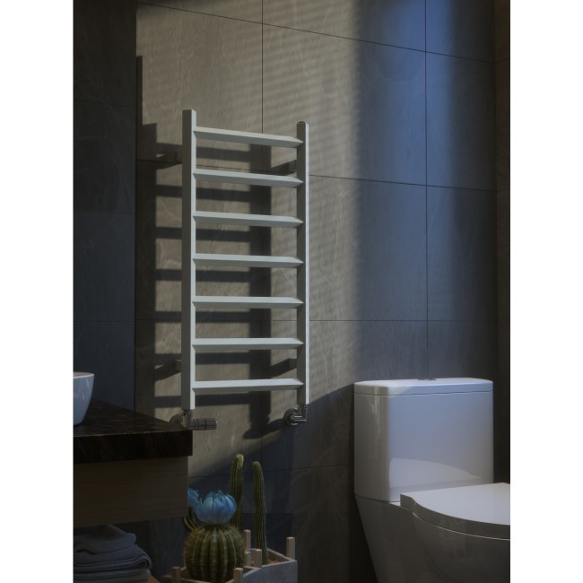 Metallic Silver Vertical bathroom Towel radiator 840 x 400mm
