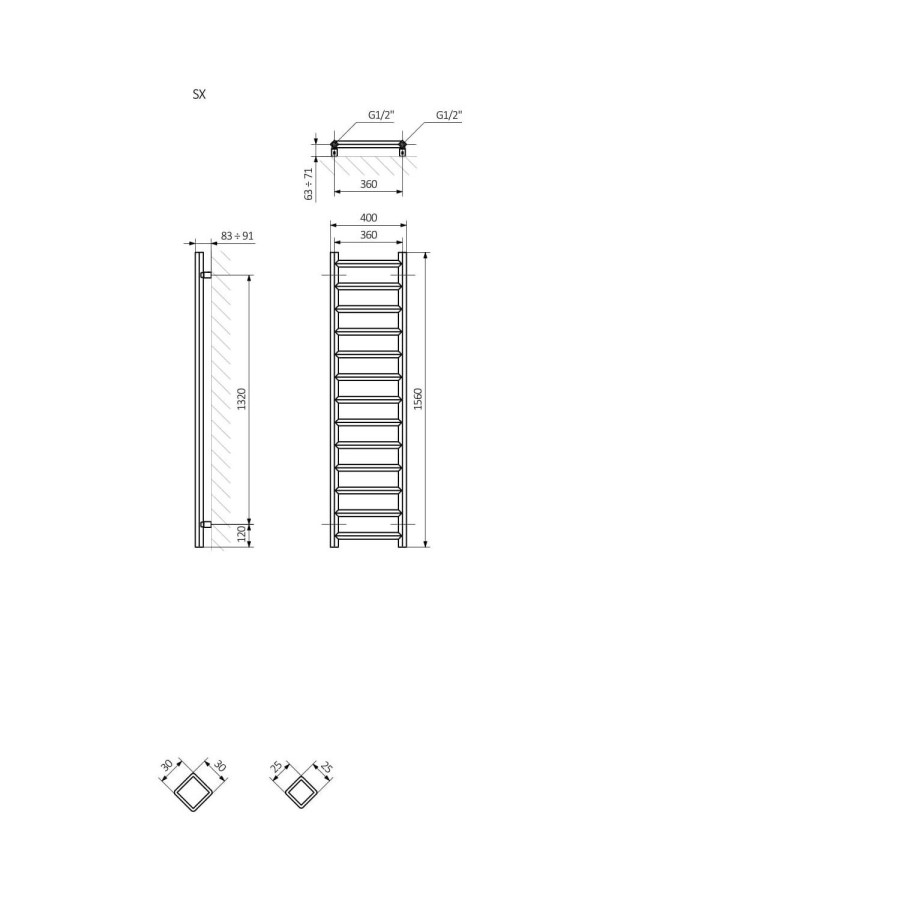 Metallic Silver Vertical bathroom Towel radiator 1560 x 400mm