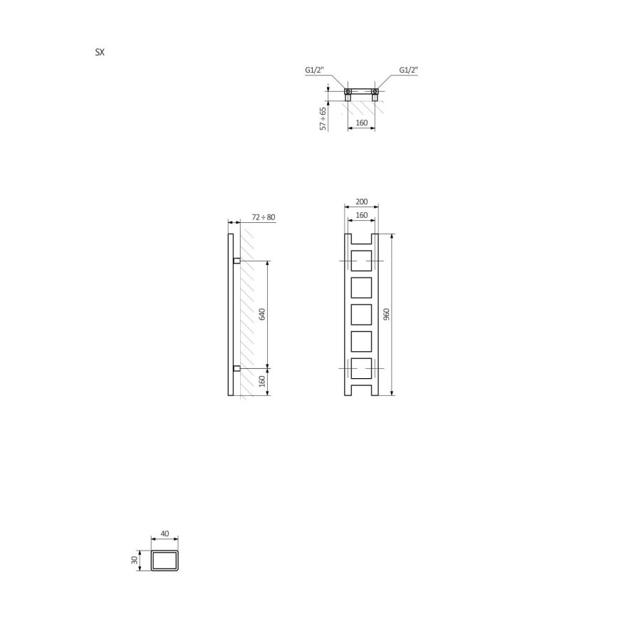 Metallic Grey Slim Vertical Bathroom Radiator 960 x 200mm