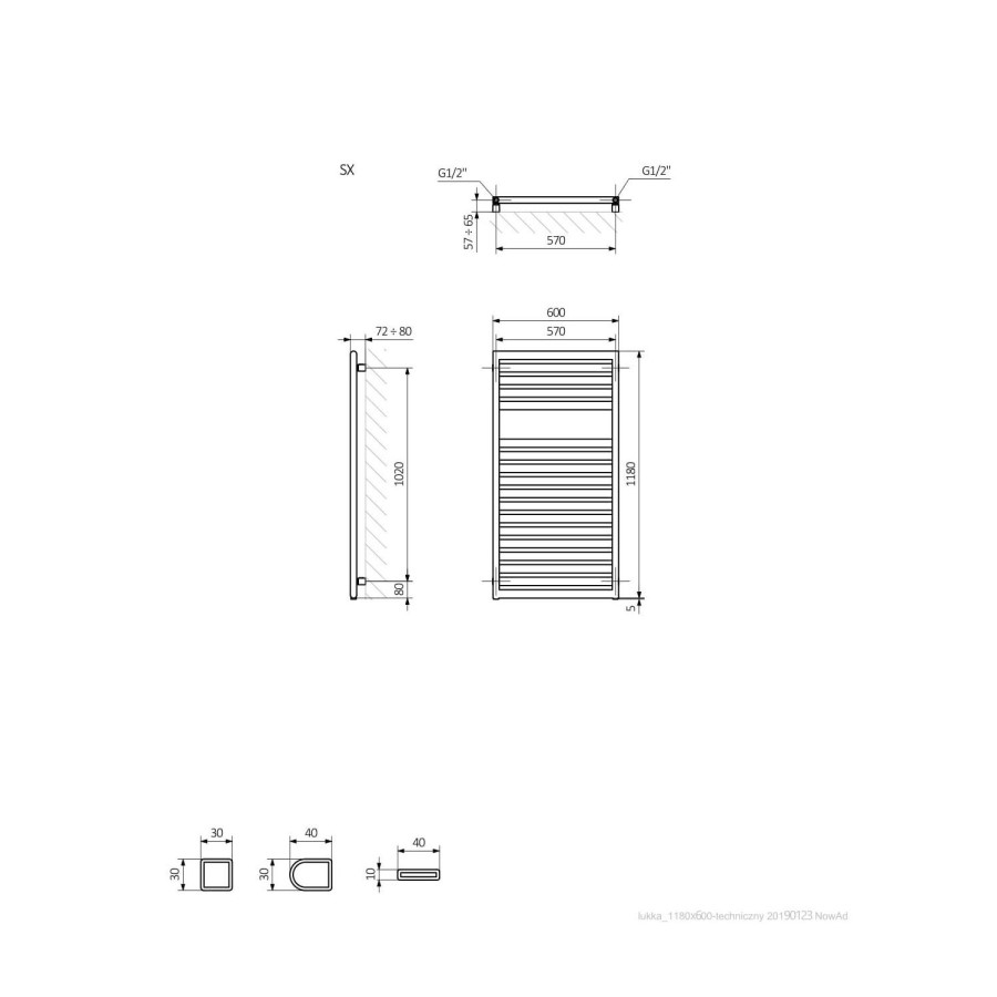 Metallic Silver Vertical Bathroom Towel Radiator 1180 x 600mm