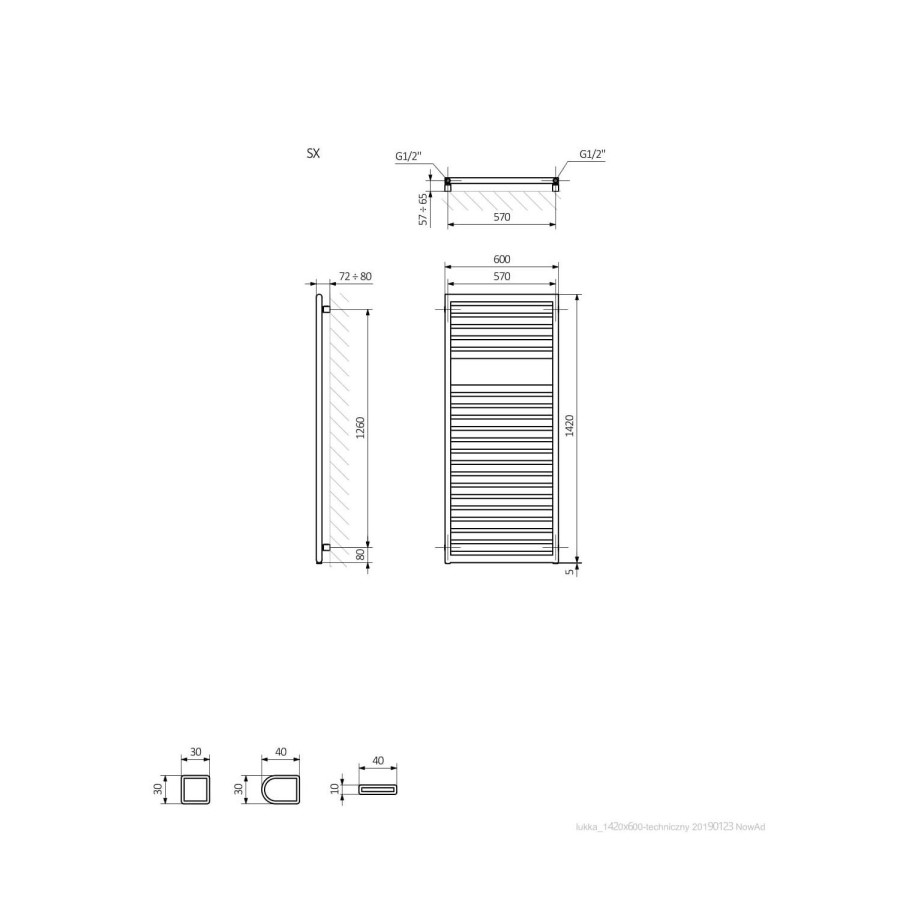 Metallic Silver Vertical Bathroom Towel Radiator 1420 x 600mm