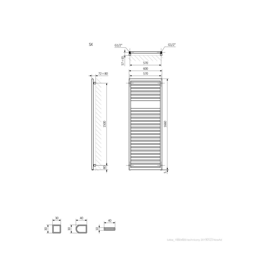 Metallic Silver Vertical Bathroom Towel Radiator 1660 x 600mm