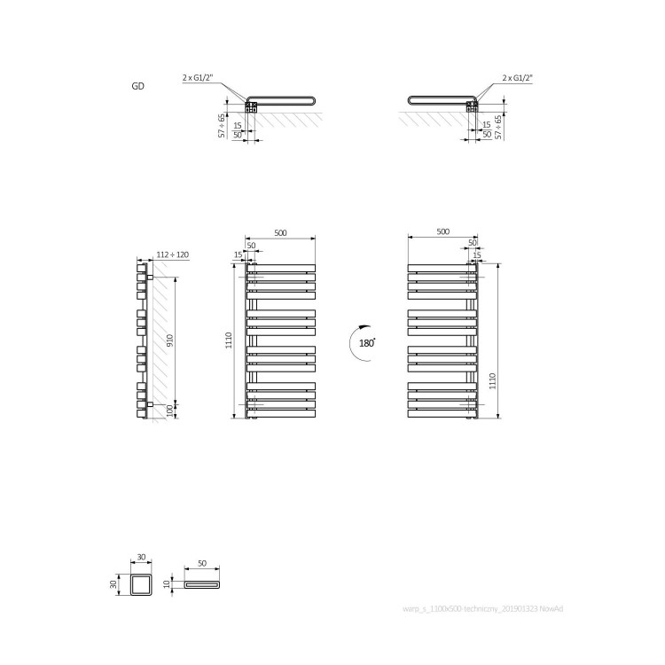 Textured Grey Vertical Bathroom Towel Radiator 1100 x 500mm