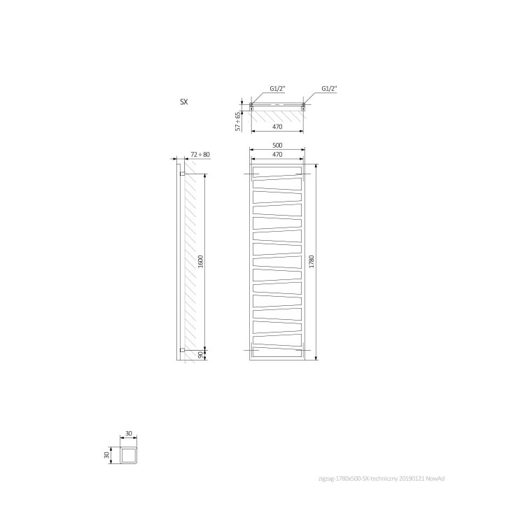 Metallic Black Tall Vertical Bathroom Towel Radiator 1780 x 500mm