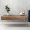 GRADE A1 - Solid Wood Coffee Table with Brass Inlay &amp; 2 Drawers- Tahlia Range