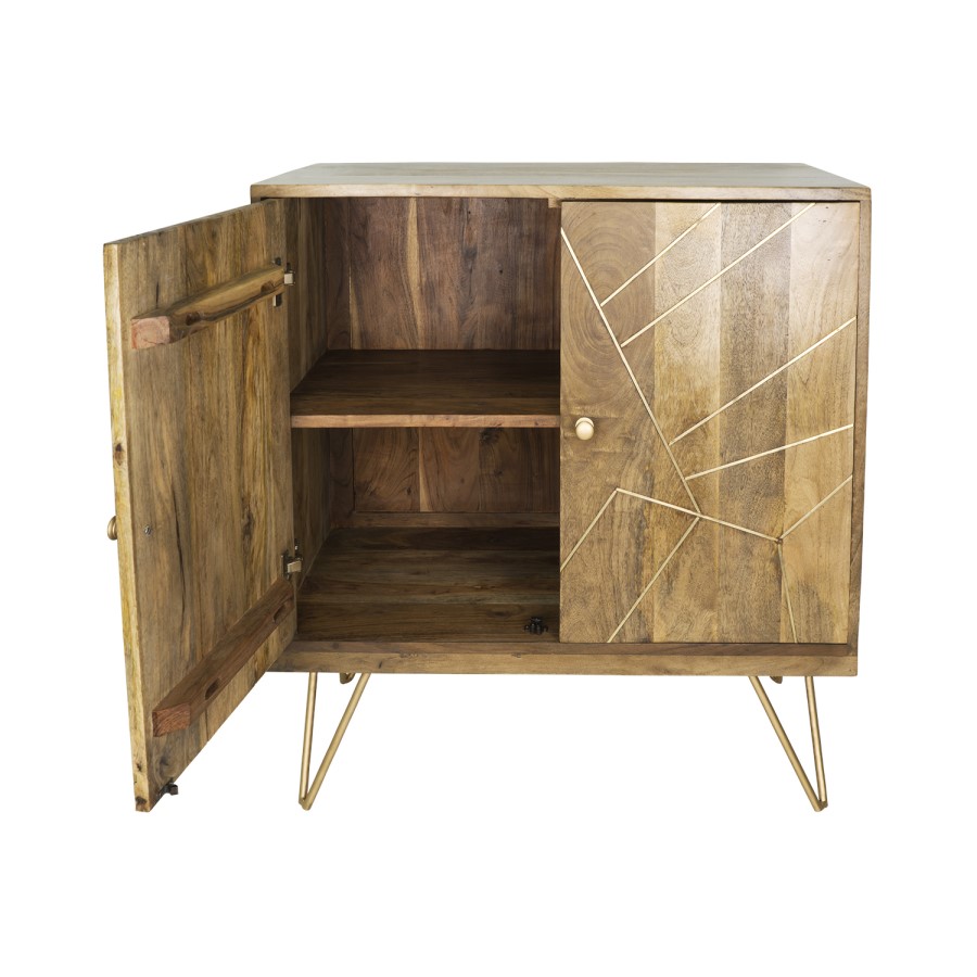 Small Solid Wood TV Unit with Brass/ Gold Inlay - TV's up to 40" - Tahlia 