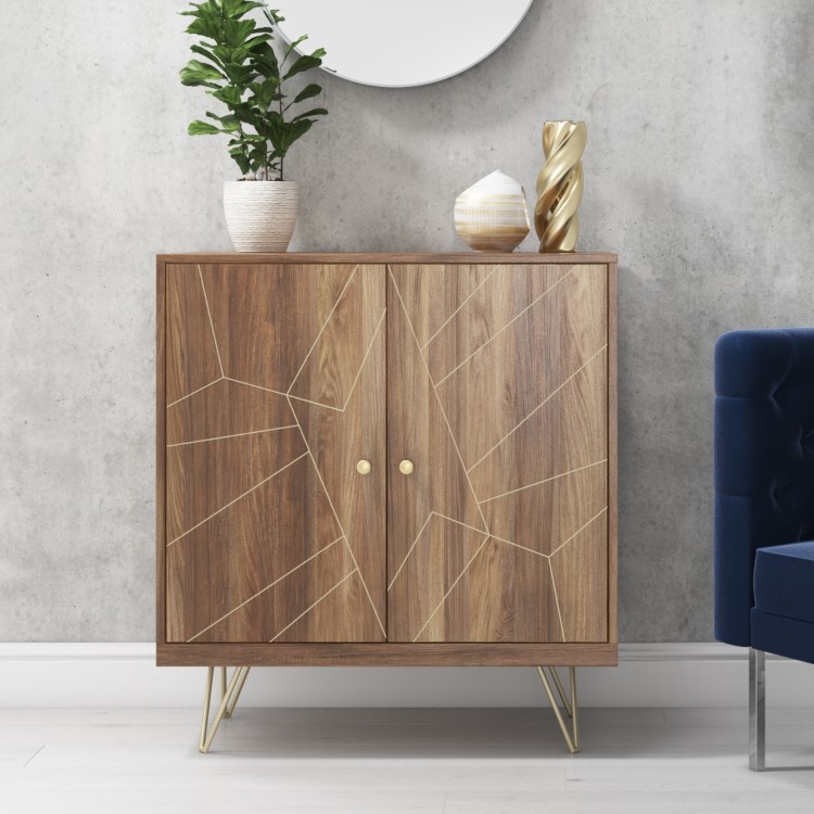 Gold Small Sideboard in Solid Wood with Brass Features - Tahlia