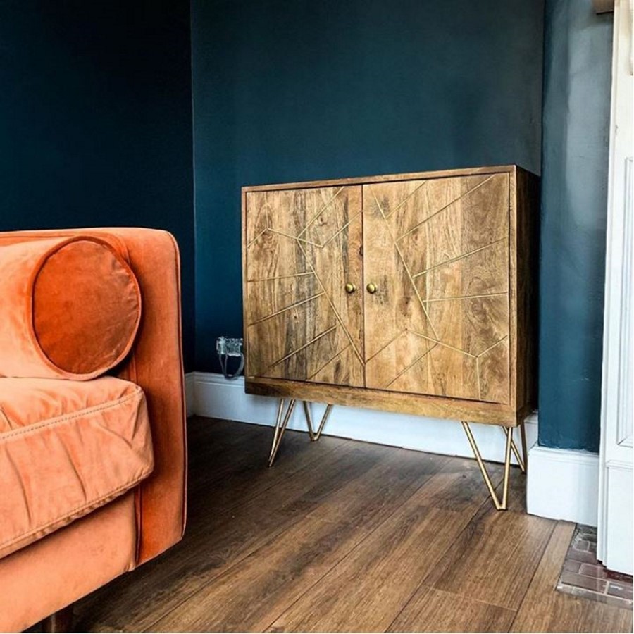 Small Solid Wood TV Unit with Brass/ Gold Inlay - TV's up to 40" - Tahlia 
