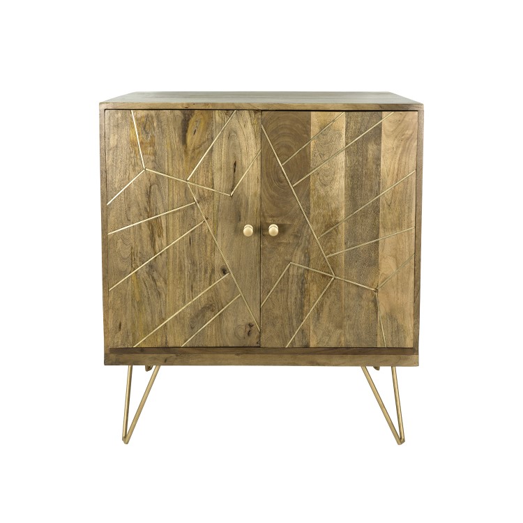 Gold Small Sideboard in Solid Wood with Brass Features - Tahlia