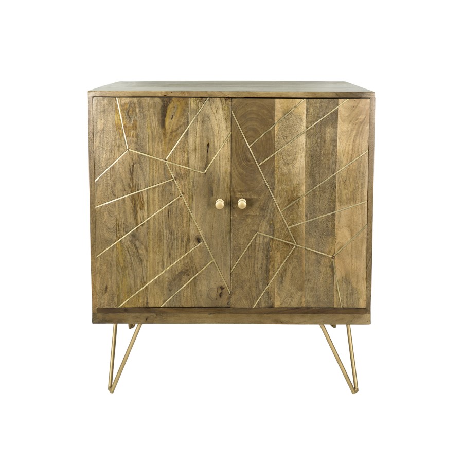 Small Solid Wood TV Unit with Brass/ Gold Inlay - TV's up to 40" - Tahlia 