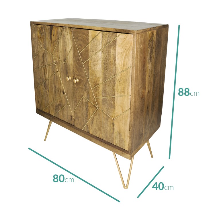 Gold Small Sideboard in Solid Wood with Brass Features - Tahlia