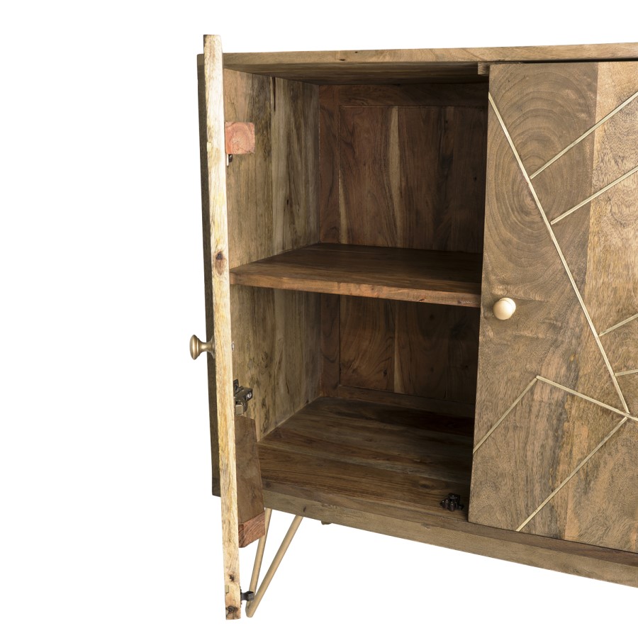 Small Solid Wood TV Unit with Brass/ Gold Inlay - TV's up to 40" - Tahlia 