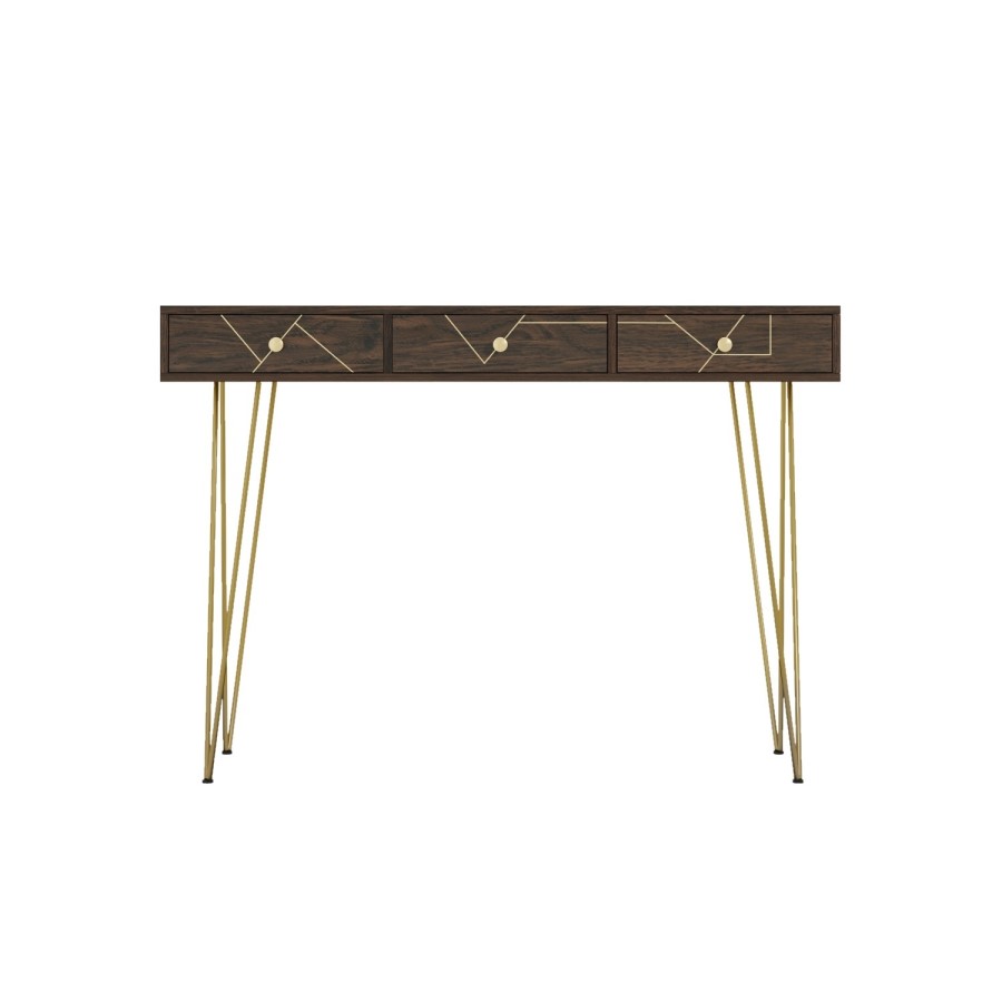 GRADE A1 - Console Table in Dark Wood & Gold - Tahlia