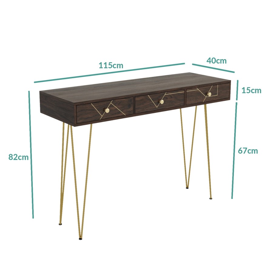GRADE A1 - Console Table in Dark Wood & Gold - Tahlia