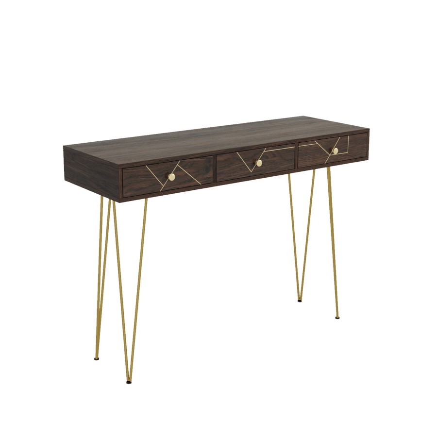 GRADE A1 - Console Table in Dark Wood & Gold - Tahlia