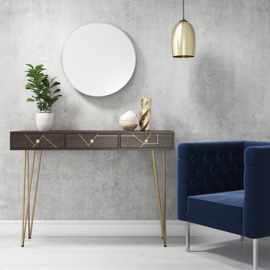 GRADE A1 - Console Table in Dark Wood & Gold - Tahlia