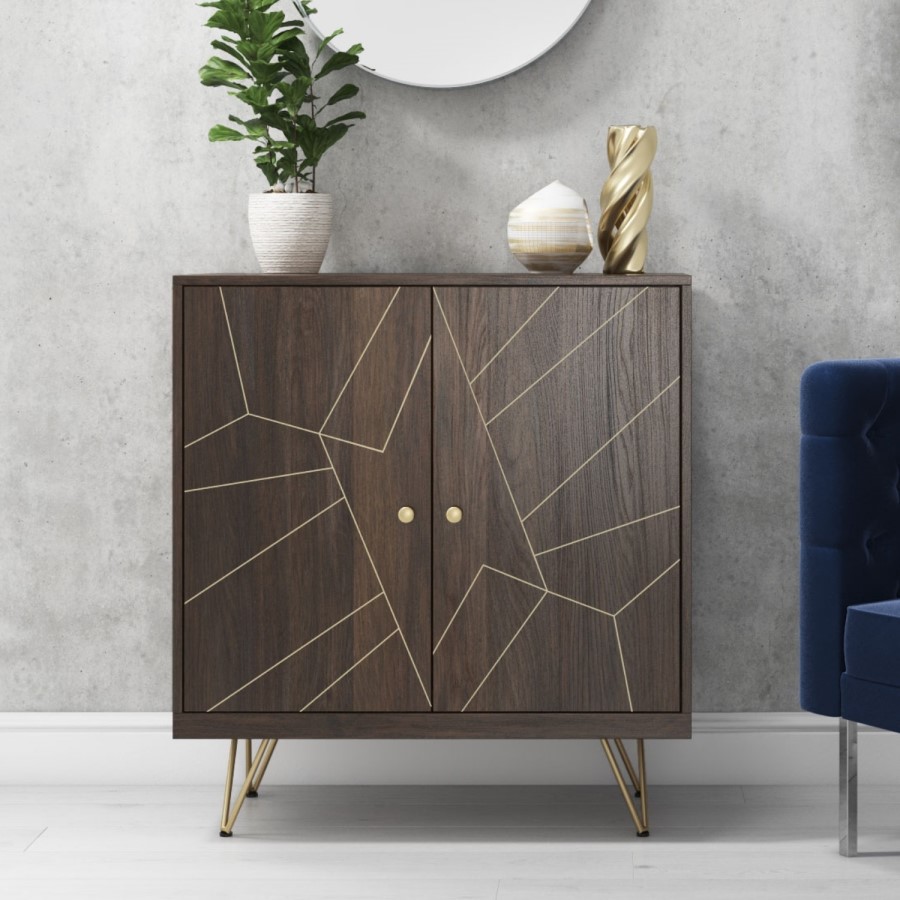 Sideboard in Dark Wood with Brass Inlay - Tahlia