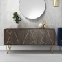 3 Door Sideboard in Dark Wood with Brass Inlay - Tahlia
