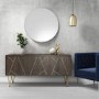 3 Door Sideboard in Dark Wood with Brass Inlay - Tahlia