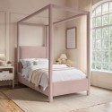 BUN/TAN001/101003 Pink Velvet Fully Upholstered Four Poster Bed Frame - Tiana